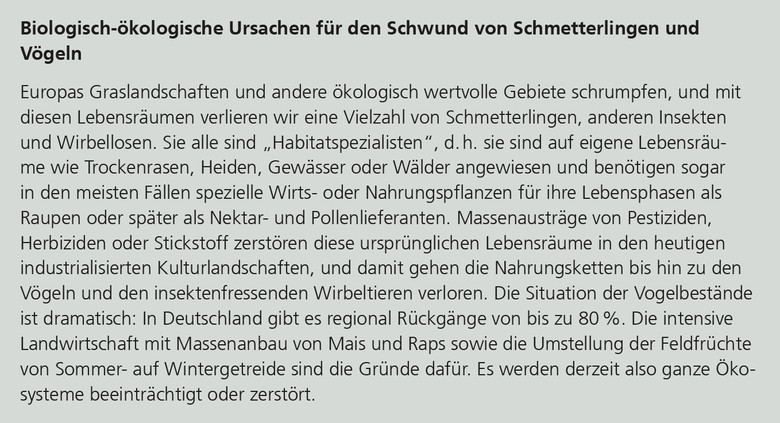 Biologisch-ökologische Ursachen für den Schwund von Schmetterlingen und Vögeln