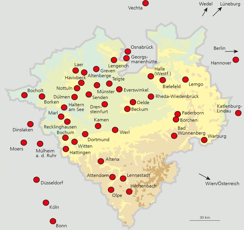 Wohnorte der Mitglieder der Geographischen Kommission für Westfalen