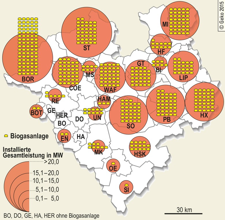 Biogasanlagen landwirtschaftlicher Betriebe in Westfalen