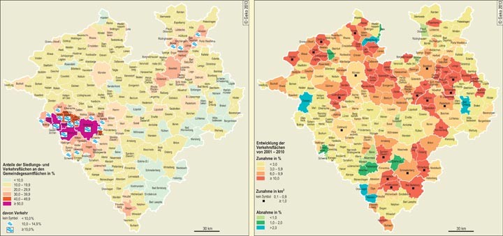 Flächenverbrauch durch Siedlungs- und Verkehrsflächen sowie Entwicklung der Verkehrsflächen 2001–2015