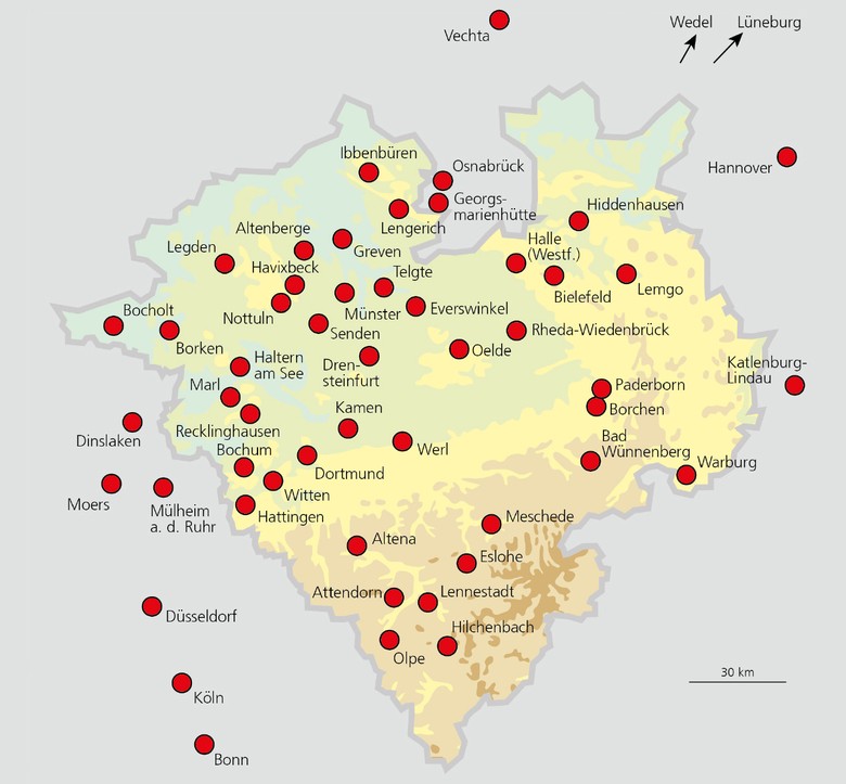 Wohnorte der Mitglieder der Geographischen Kommission für Westfalen