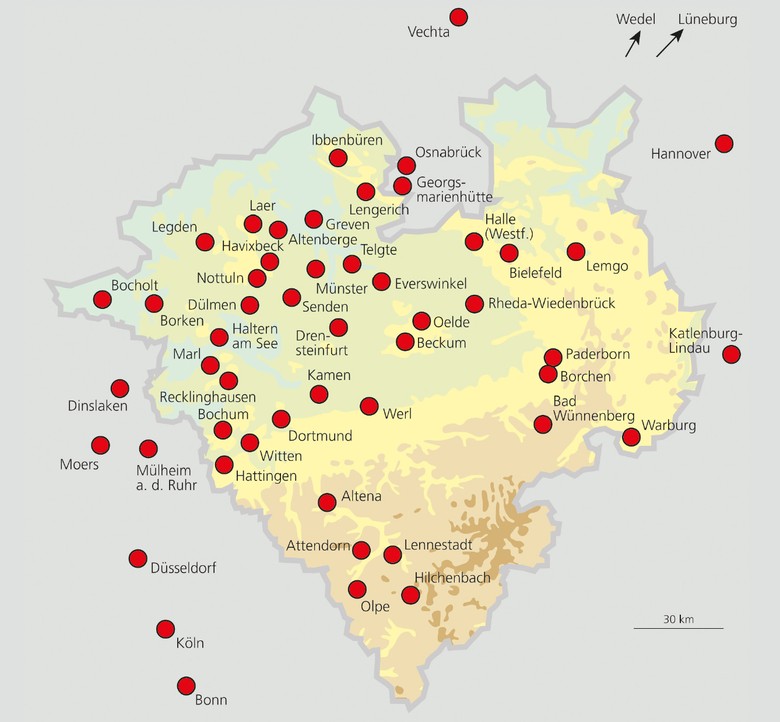 Wohnorte der Mitglieder der Geographischen Kommission für Westfalen