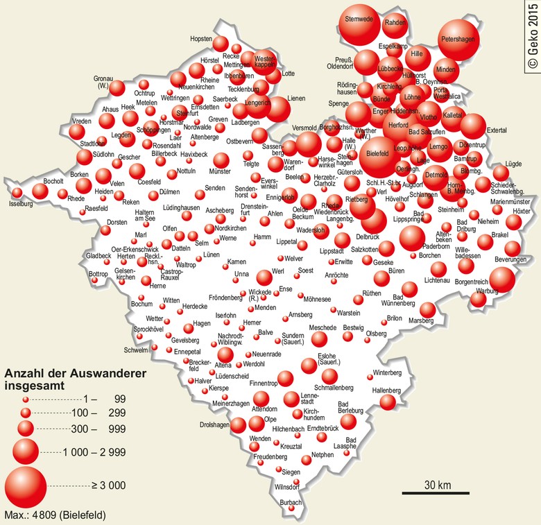 Gesamtzahlen nachgewiesener Auswanderungen aus Westfalen 1700–1900