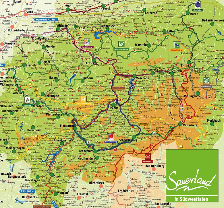 Übersichtskarte der Wander- und Radwege im Sauerland