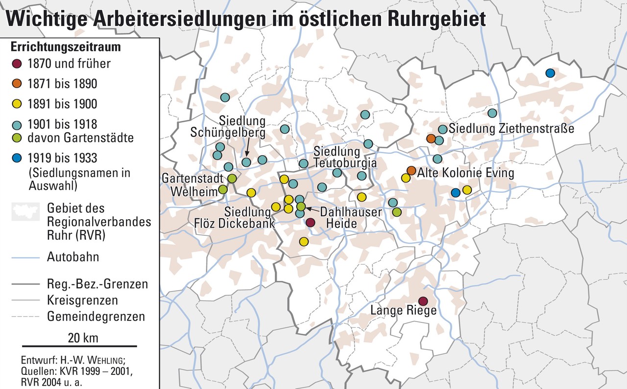 Wichtige Arbeitersiedlungen im östlichen Ruhrgebiet