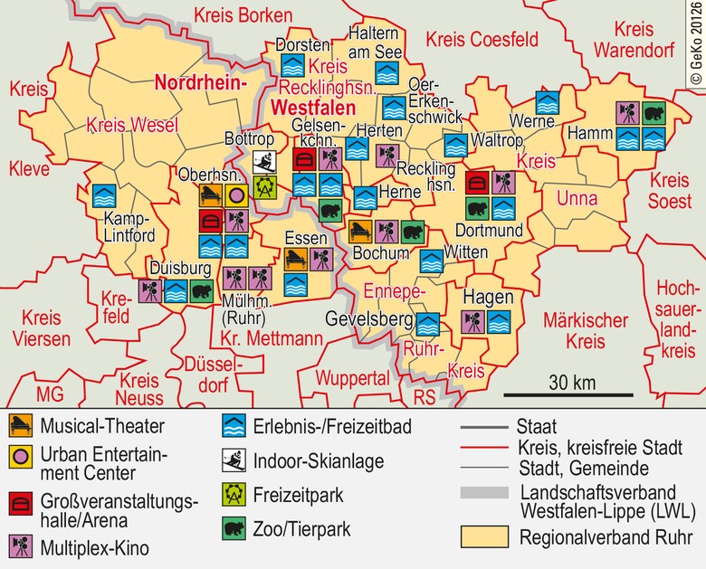 Freizeit-Großeinrichtungen im Gebiet des RVR 2016