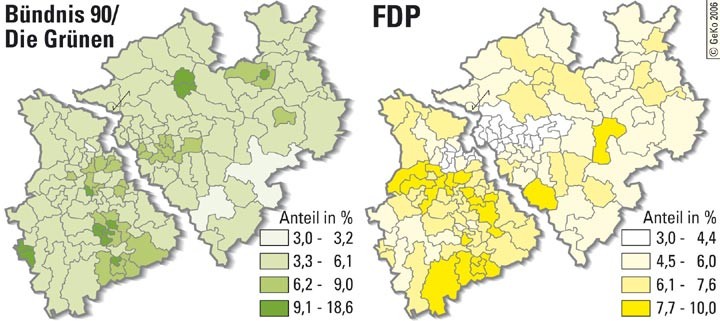 Stimmenanteile Bündnis 90/Die Grünen und der FDP