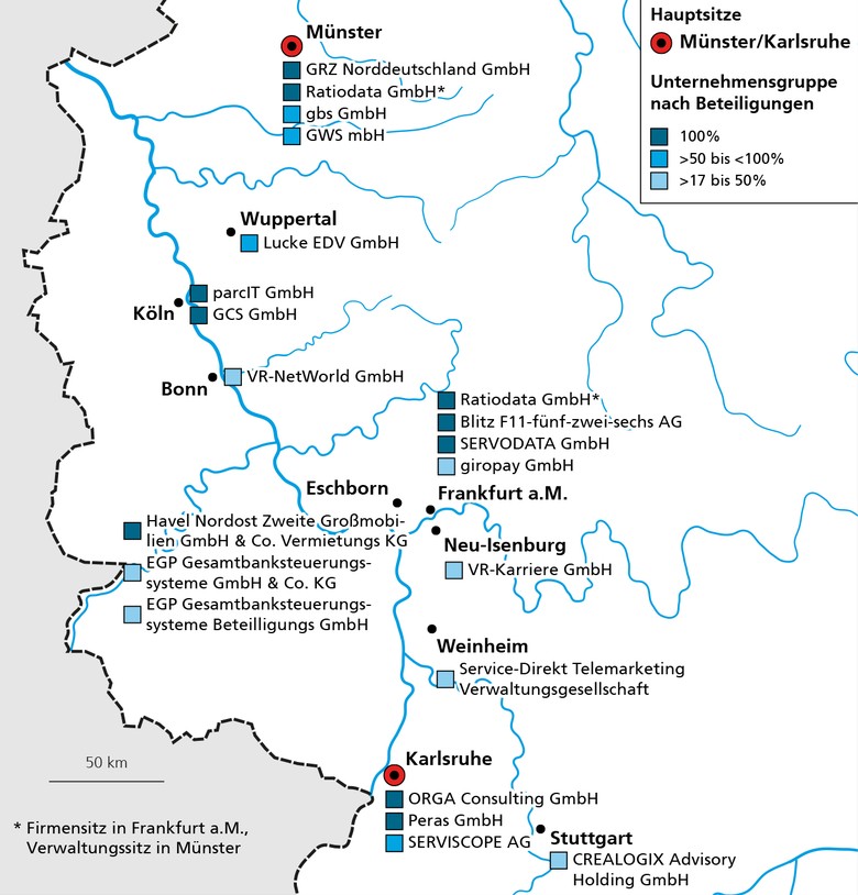 Hauptstandorte der Unternehmensgruppe Fiducia & GAD IT AG