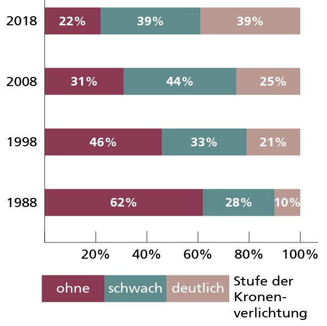 Entwicklung der Kronenverlichtung der Wälder in NRW