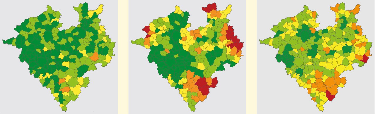 Übersichtskarten zur Versorgungslage in den Kommunen Westfalens in den Bereichen Gesundheit, Mobilität und Digitales