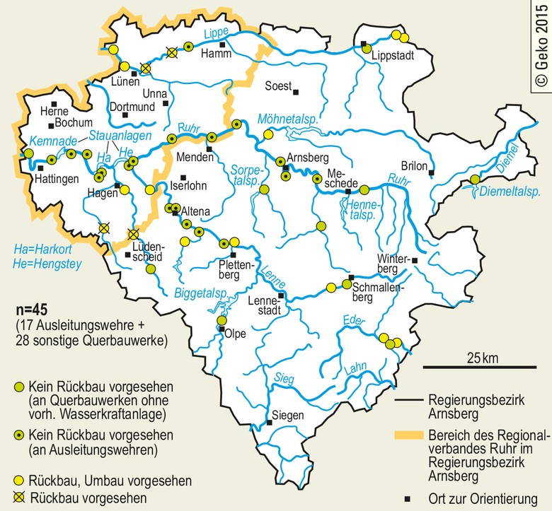 Restpotenzialstandorte Wasserkraft im Regierungsbezirk Arnsberg