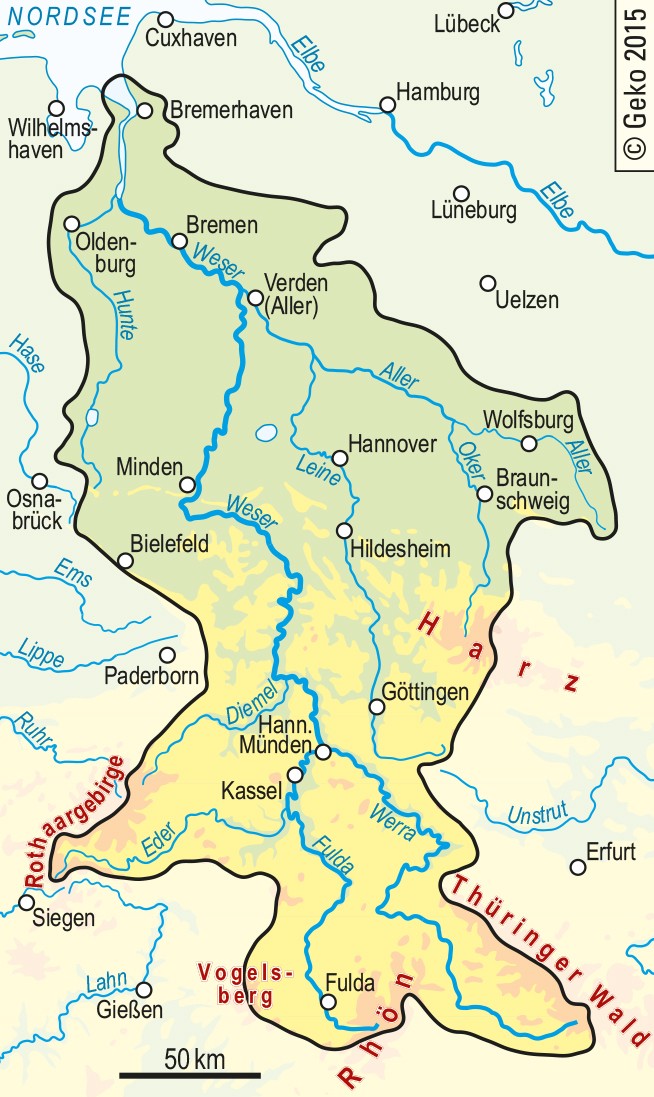 Die Weser und ihr Gewässereinzugsgebiet