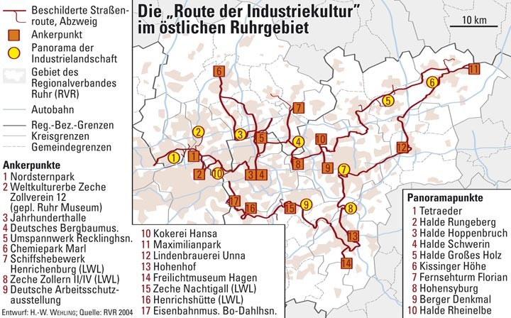 Ankerpunkte und Panoramen der Route der Industriekultur