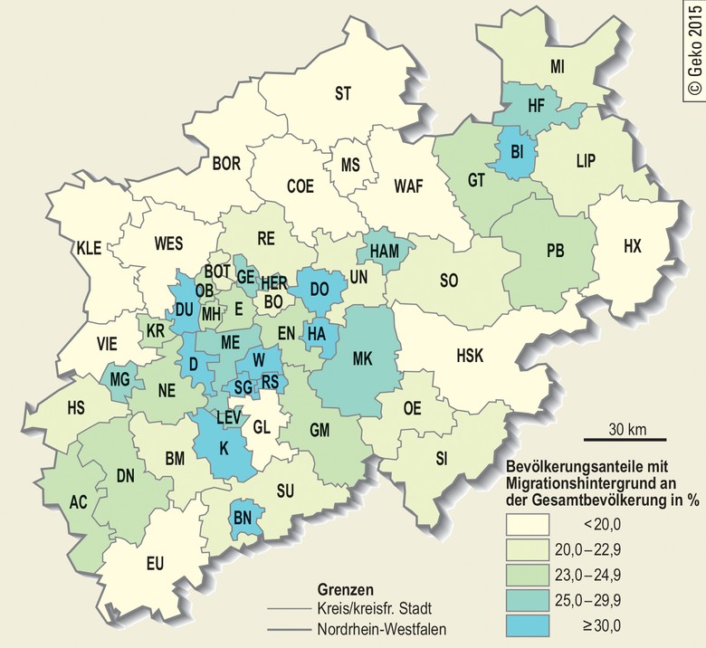 Anteil der Bevölkerung mit Migrationshintergrund in NRW 2013