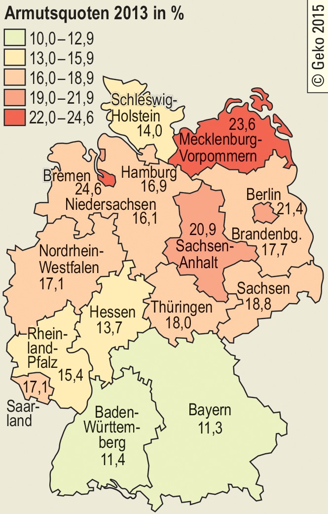 Armut in Deutschland, Armutsquoten 2013 in Prozent