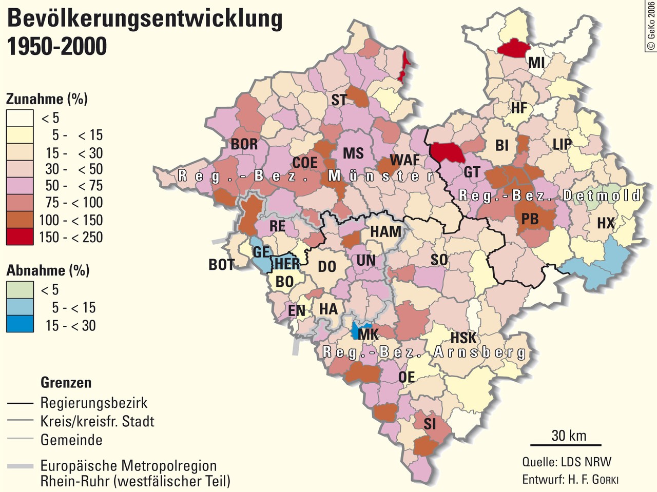 Bevölkerungsentwicklung in Westfalen 1950 bis 2000