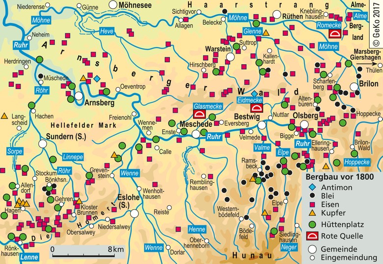 Historischer Bergbau und rote Quellen im Sauerland