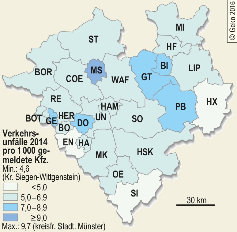 Verkehrsunfälle pro 1.000 angemeldete Kraftfahrzeuge 2014