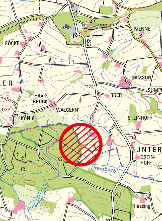 Karte mit dem Schwerpunkt Westfalens auf der Grenze zwischen Beckum und Lippetal