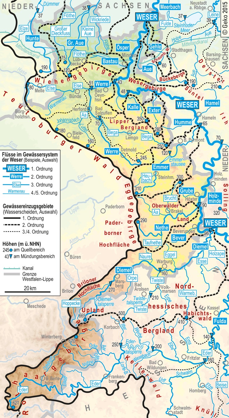 Die Weser und ihr Gewässereinzugsgebiet in Westfalen und in angrenzenden Bereichen
