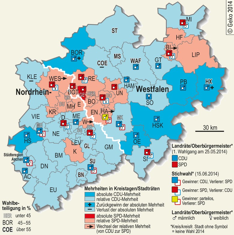 Mehrheiten in den Kreistagen/Stadträten sowie gewählte Landräte/Oberbürgermeister