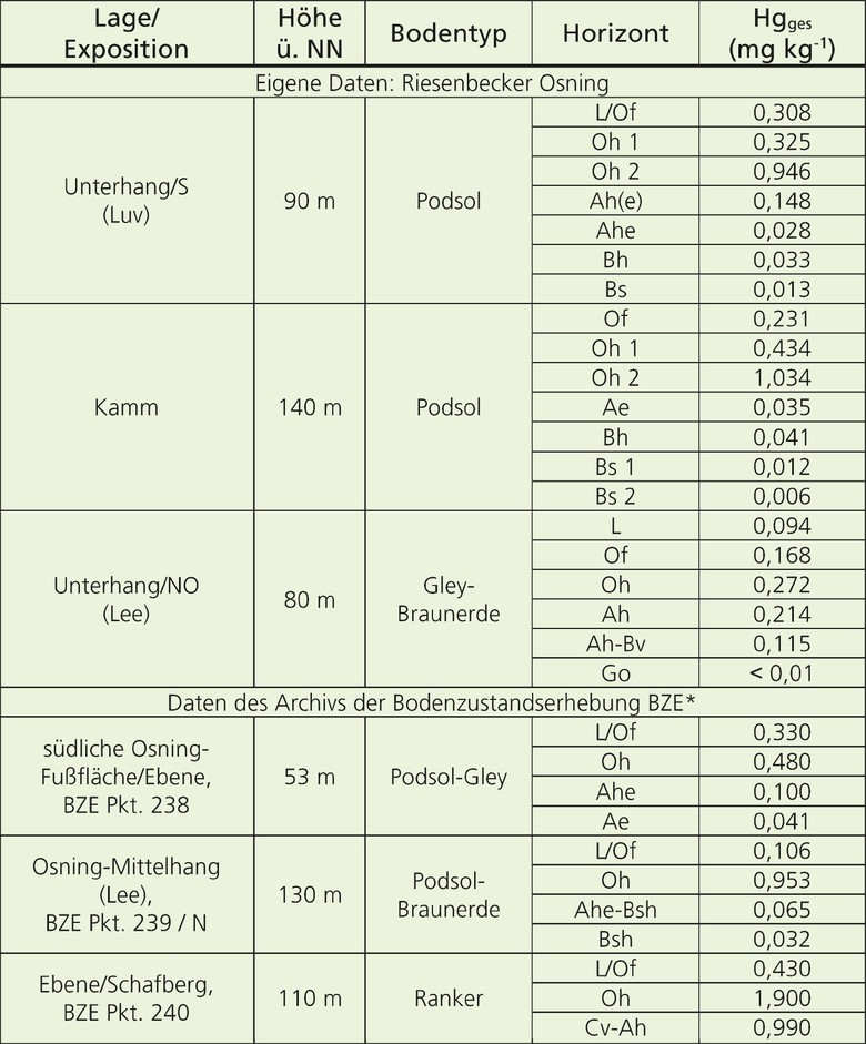 Quecksilber-Gesamtgehalte in Waldböden des ibbenbürener Raumes